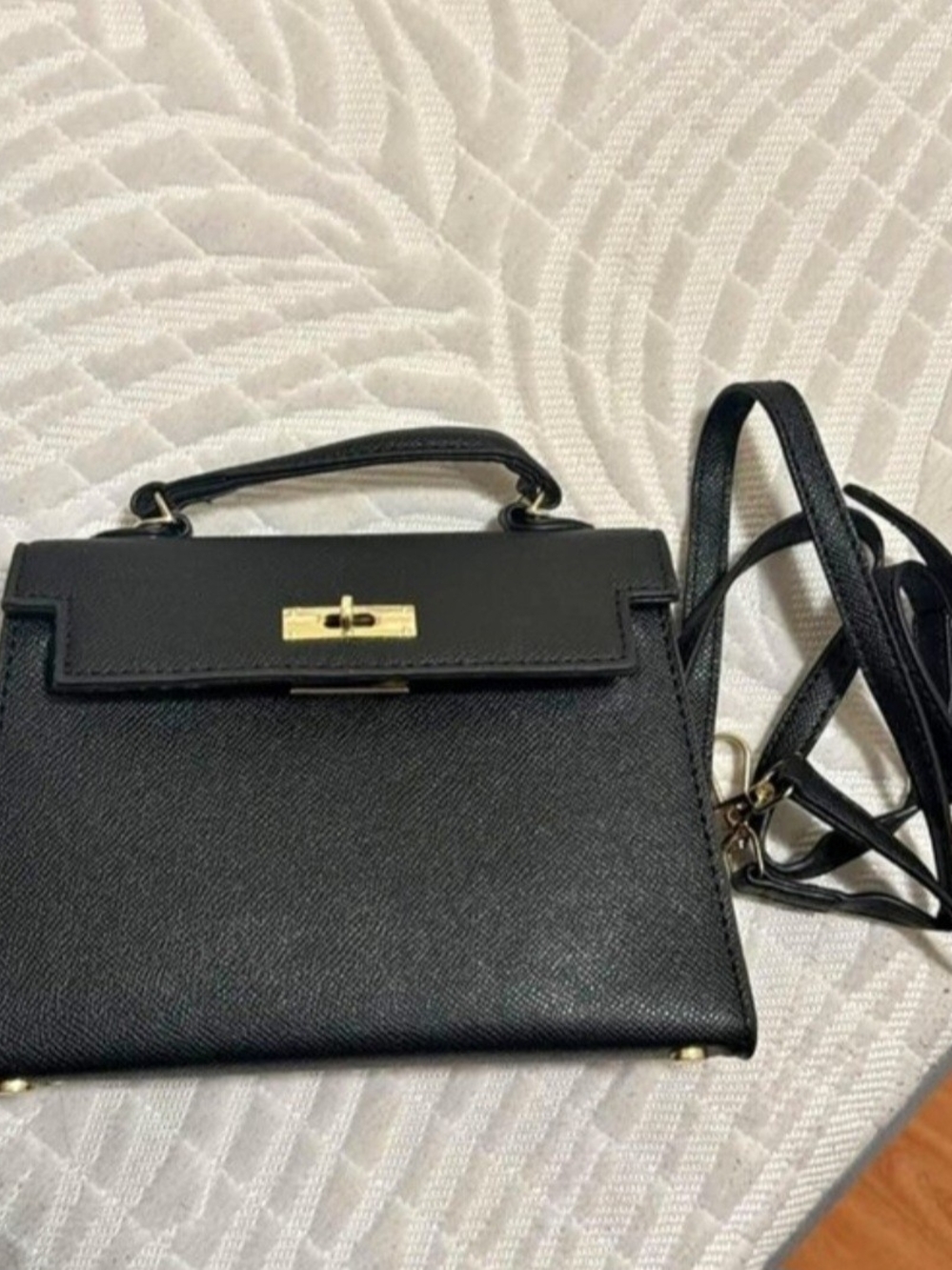 Black Structured Top-Handle Crossbody Bag w/Gold Hardware + Extra Long Strap Inc